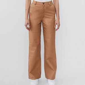 Tan Wide-Leg Pants by Deadwood recycled lamb skin EU 34 US 4
